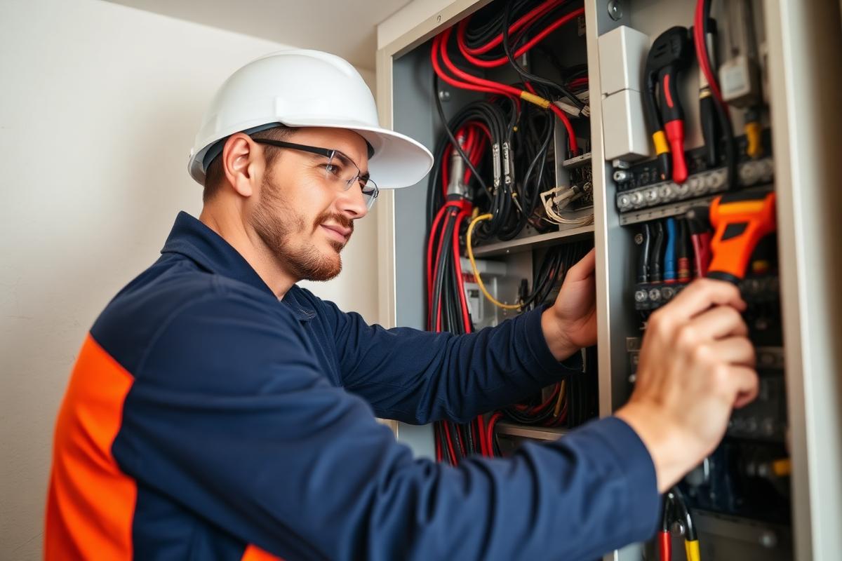Example electrical website showing an electrician working inside a residential panel