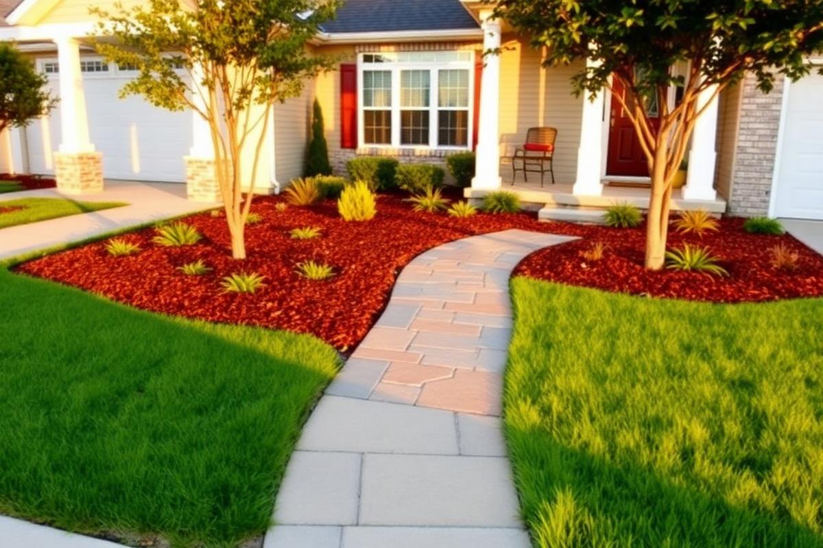 Landscaping crew installing a new lawn and garden beds